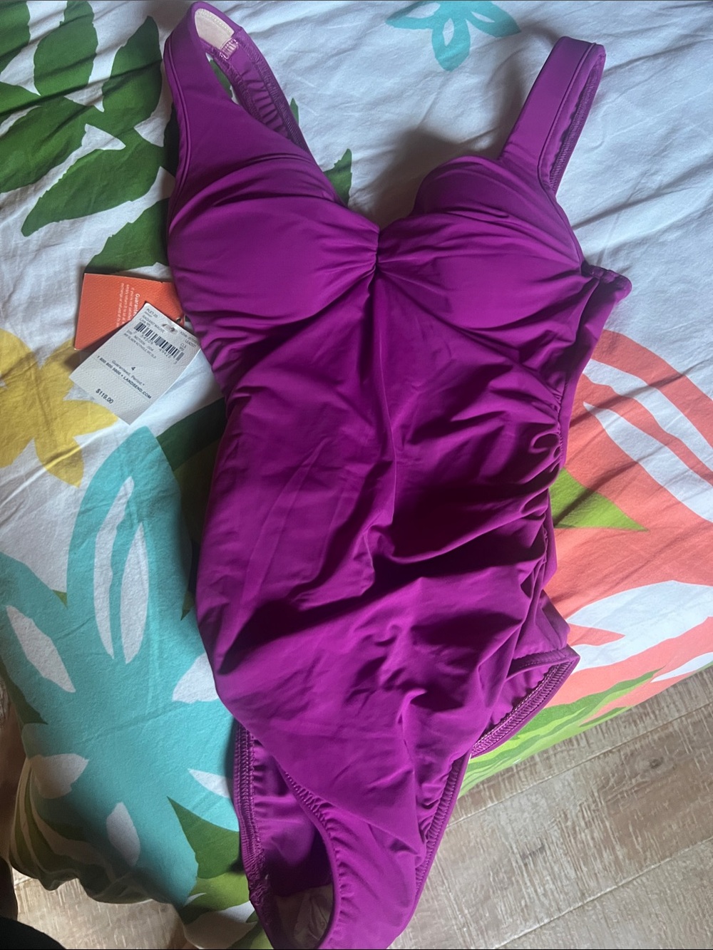 Lands' End Women's Magenta One-Piece Swimsuit with Support Straps